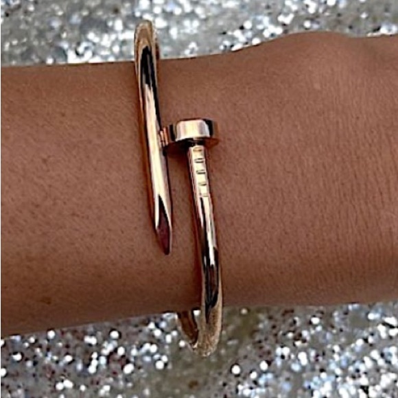 Rose Gold Nail Screw Bangle Bracelet - Picture 1 of 8